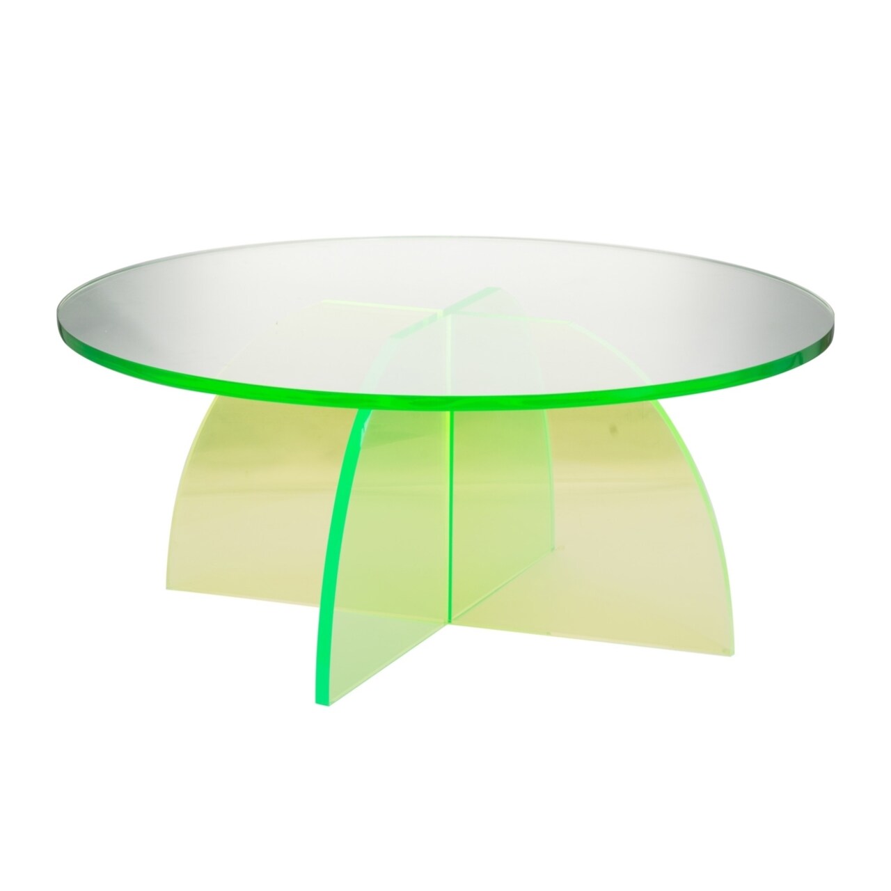 Saltoro Sherpi 30 Inch Round Coffee Table, Clear Acrylic, Contemporary, Glossy Green-